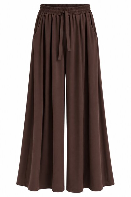 Brown Elastic Waist Modal Trousers - 3322