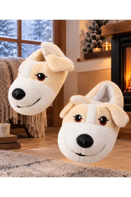 Women's Daily Dog Figured Silent Sole Plush Home Boots Non-Slip Winter Lightweight Cute Slippers
