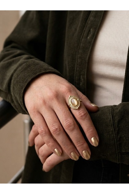 Adjustable Vintage Steel Ring with Yellow Stone