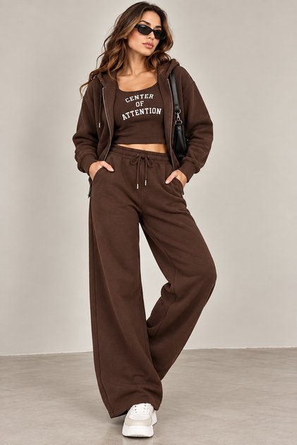 Women's Brown Winter Wide-Leg Sweatpants