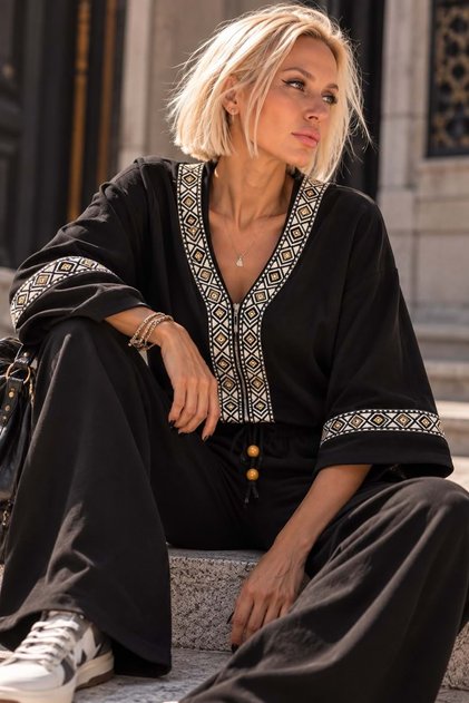 New season women's ethnic stripe detail spanish sleeve zippered suede top