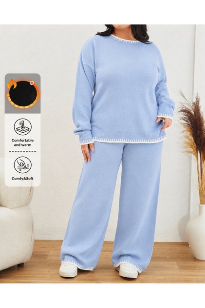 Plus Size Thick Knitwear Bottom Top Black Set