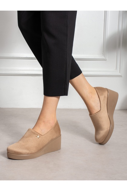 Elara Cream Suede Wedge Heeled Women's Shoes