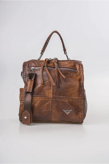 Women's Multi-Compartment Backpack with Adjustable Shoulder and Crossbody Straps, Daily Bag, Camel 18372