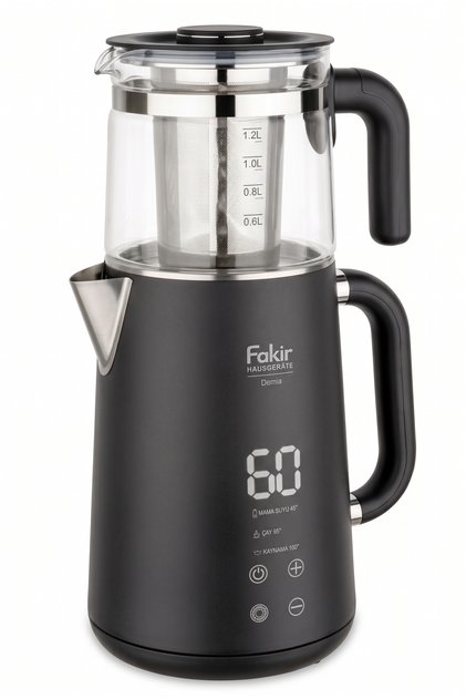 Demia Çelik Çay Makinesi Dijital LED Ekran 1,7 L Su Isıtıcı 1.2 Lt Cam Demlik Sıcaklık Ayarlı
