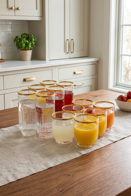 Cool 12-Piece Gilded Glass Cup Set – 400 Cc & 330 Cc Water and Soft Drink Glasses