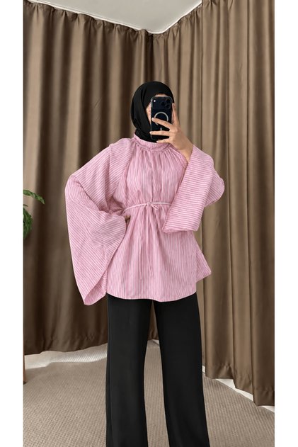 Spanish Sleeve Striped Oversize Tunic - Pink (Es)