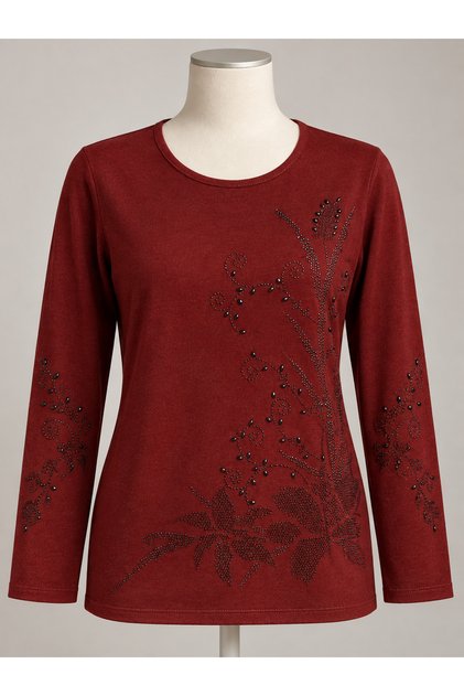 Women's Collar and Sleeves Stone Embellished Clover Luxury Mother Blouse