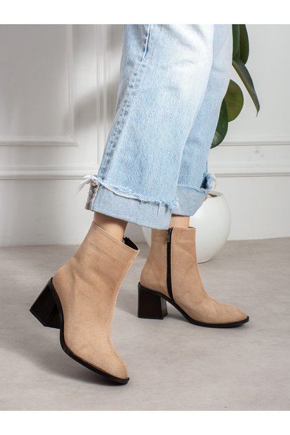 Escar Cream Suede Heeled Women's Boots