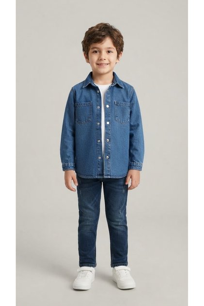 Boy's Denim Jeans Shirt Dark Blue 1/7 Years