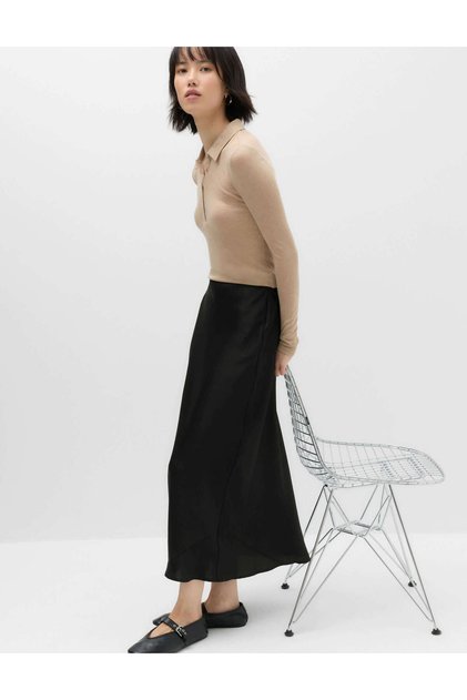Saten Midi Slip Etek