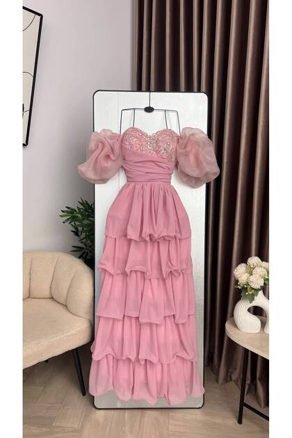 Luxury Pastel Pink Evening Dress