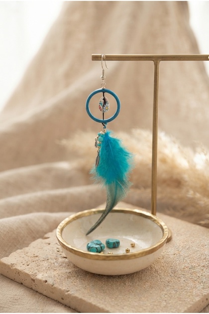 Handmade Feather Earrings with Ring Detail