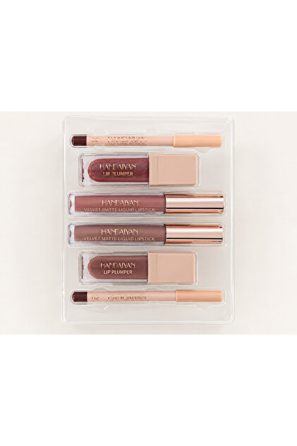 Set Machiaj Buze HANDAYAN – 2 Lip Plumper, 2 Rujuri Lichide Matte și 2 Creioane de Buze