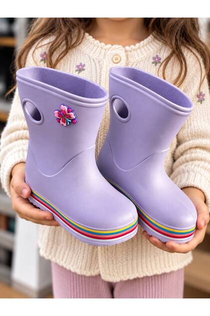 Koko Lila Children's Rain Boots with Colorful Soles and Waterproof Wrapping