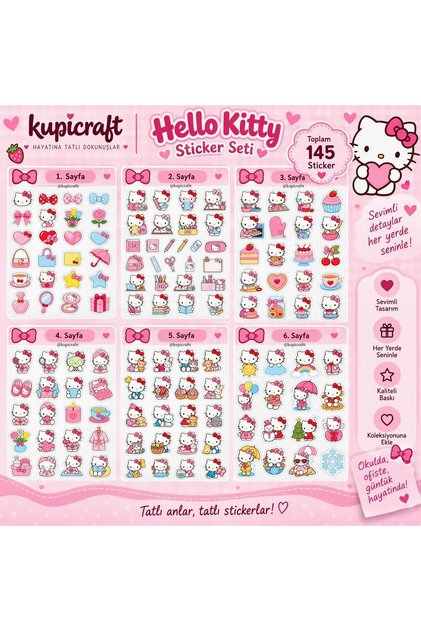 6 Sayfa Hello Kitty Sticker Seti Hello Kitty Temalı Ajanda Scrapbook Journal