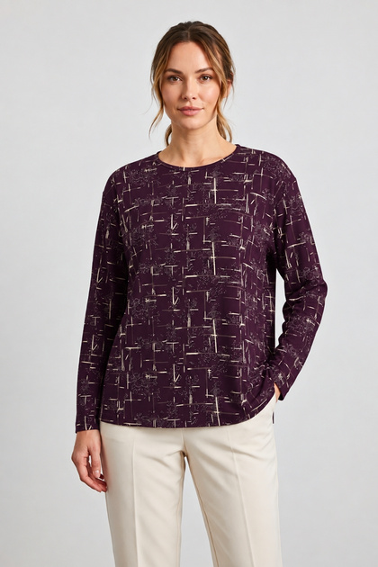 Printed Patterned Glittery Lycra Slit Women's Mother Combed Cotton Blouse