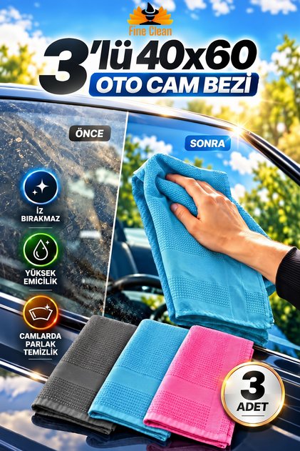 (3 bucăți) Lavetă din microfibră pentru curățarea geamurilor și oglinzilor auto, care nu lasă urme 40x60