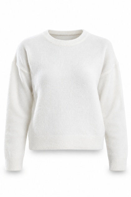 Ecru Crew Neck Soft Textured Sweater 251297