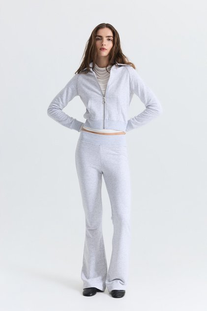Zippered Sweatshirt and Bell-Bottom Sweatpants Set