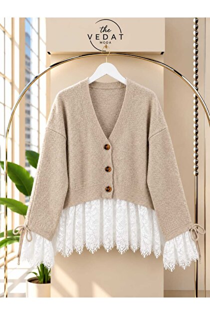 Women's Tulle Detailed Knitwear Cardigan -0550