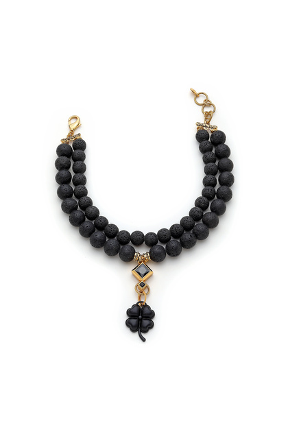 Own It Yonca Charm Oniks Doğaltaş Altın Kaplama Kolye