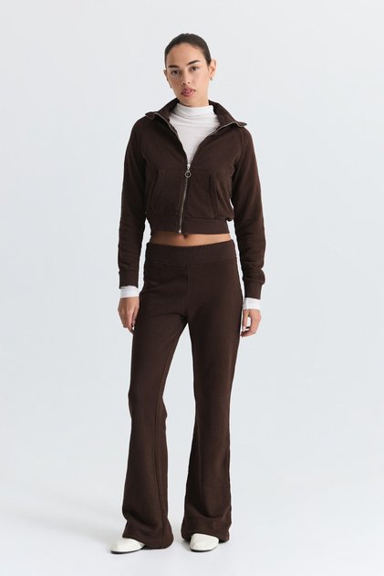 Zippered Sweatshirt and Bell-Bottom Sweatpants Set