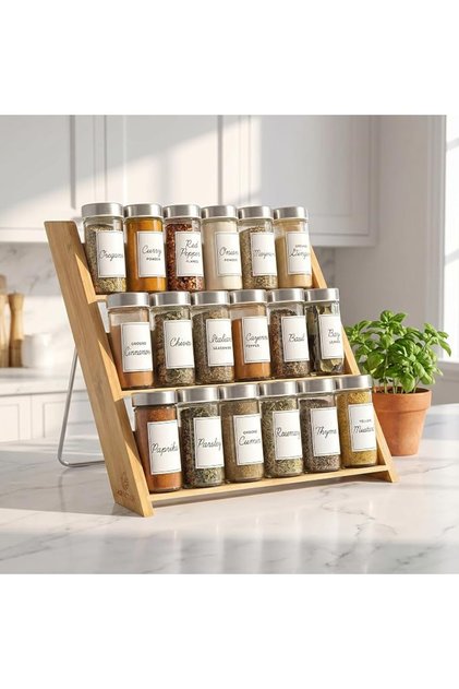 3 Tier Bamboo Spice Rack, Spice Rack Organizer, Seasoning Jars Rack Shelf Spice Organizer for Kitche