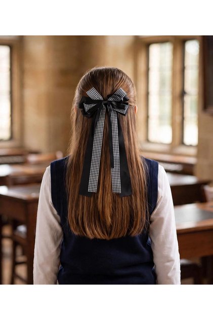 Back to School Collection - Large Gingham Bow Automatic Hair Clip