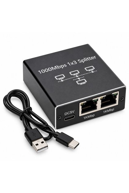 1 Giriş 3 Çıkış 1000Mbps Gigabit Ethernet Splitter RJ45 Ağ Dağıtıcı USB-C 5V