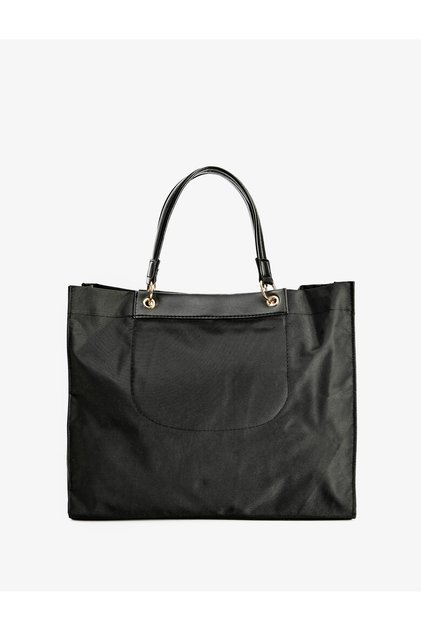 Zippered Tote Bag with Metal Accessories and Pockets