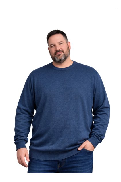 Indigo Crew Neck Knitwear Plus Size Men's Sweater