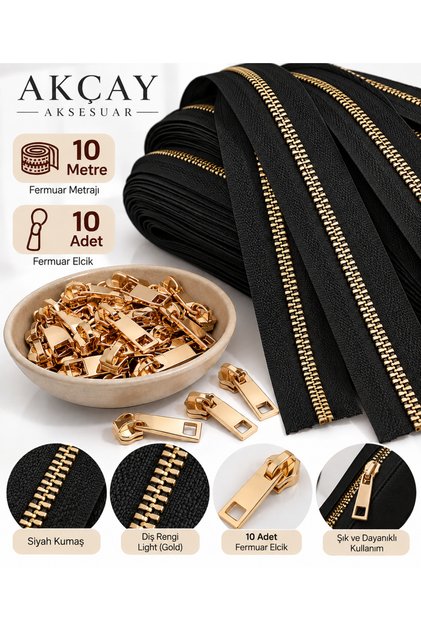 T5 Gold Dental Bone Zipper Gold Headgear - 10 Meters of Zipper - 10 Headgears