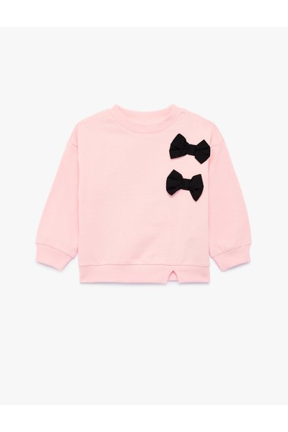 Cotton Crew Neck Long Sleeve Sweatshirt with Ribbon Bow