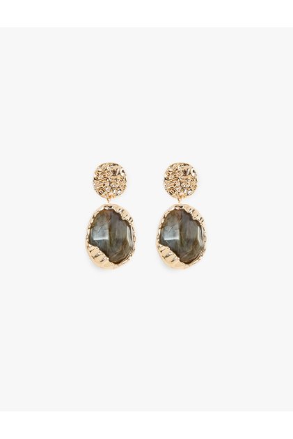 Hanging Embossed Textured Oval Stone Earrings