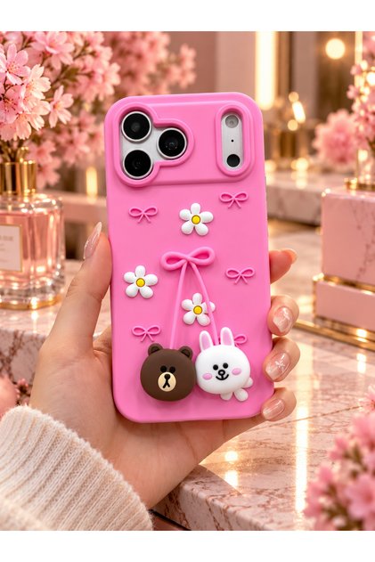 Compatible with iPhone 18 Pro Max - Cute Silicone Phone Case with Embossed 3D Bow & Daisy Pattern - Camera Protected