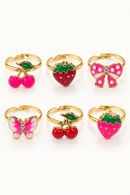 Girl's Mixed Figure Colorful Ring Set Adjustable Cute Children's Jewelry Accessory