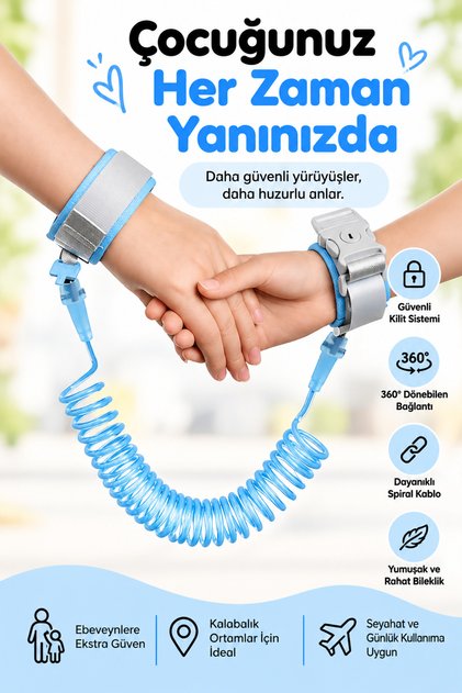 Çocuk Bebek Kaybolma Önleyici Güvenlik Bilekliği Anne Çocuk Yürüyüş Emniyet Kemeri Kilitli Spiral Bağlantılı Güvenlik Bağı