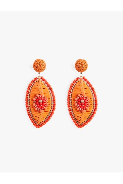 Multi-Colored Large Knitted Detailed Beaded Dangle Earrings