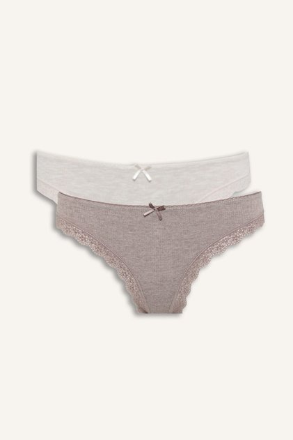 Lace and Bow Detailed Ribbed 2-Piece Brief Panties I8173Ax26Au