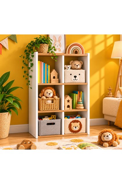 6 Bölmeli Dikey Çocuk Odası Oyuncak Düzenleyici – Montessori Kitaplık ve Oyuncaklık Atlantik Çam