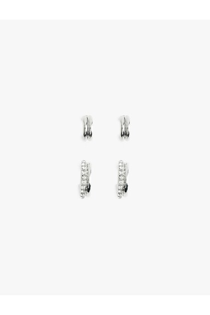 Set of 2 Stone-Studded Hoop Earrings
