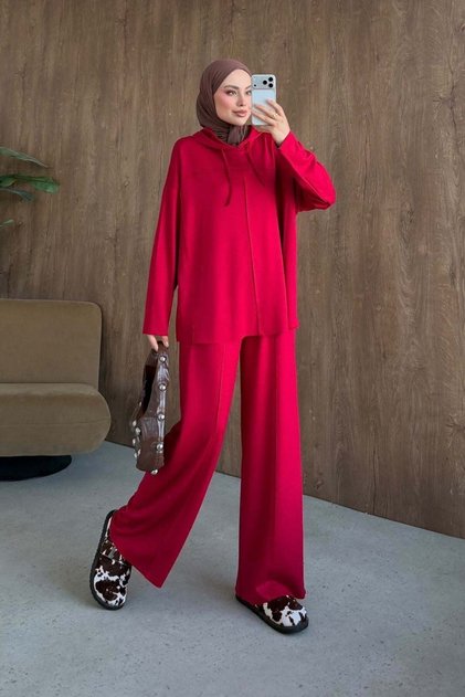 Rona Hooded Two-Piece Set Red