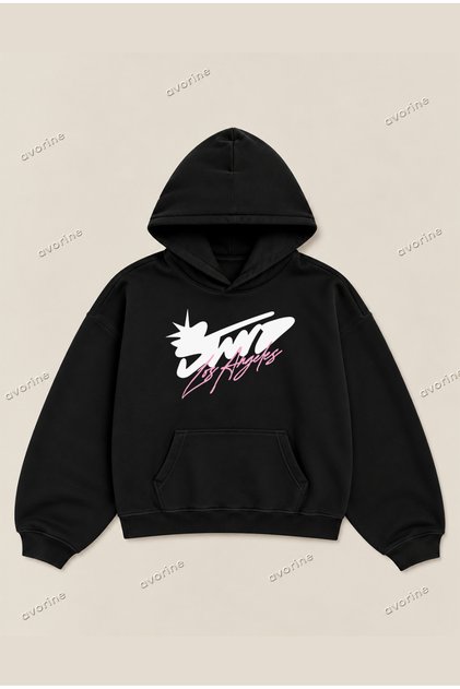 Los Angelos Graffiti Logo Comfortable Fit Oversize Unisex Hoodie 100% Cotton 3 Thread Threaded Hooded Sweatshirt