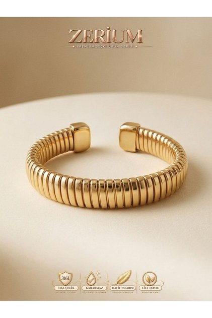 316L Steel Women's Handcuff Bracelet Rib Tubogas Design Model