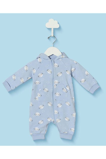 Baby Boys Blue Bear Print Hooded Romper