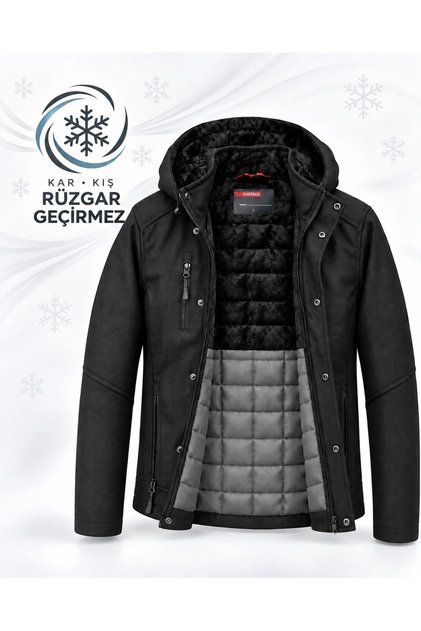 Furtex Windproof Men's Hooded Quilted Coat - 7776