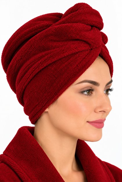 Velvet Towel Hair Cap with Snap Fasteners Hair Drying Cap for Bath, Hammam, Spa