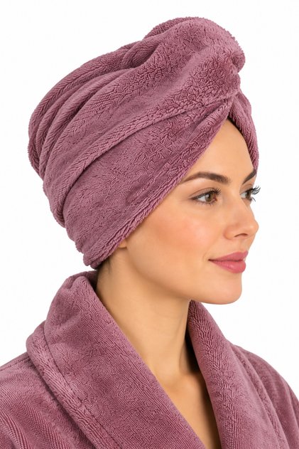 Velvet Towel Hair Cap with Snap Fasteners Hair Drying Cap for Bath, Hammam, Spa