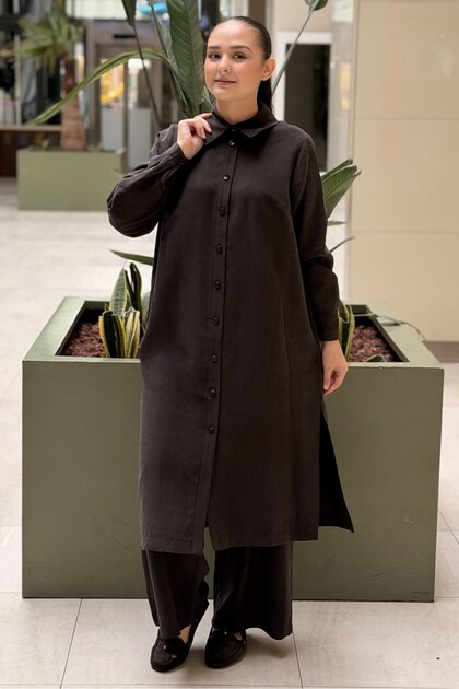 Slit Long Shirt and Trouser Set